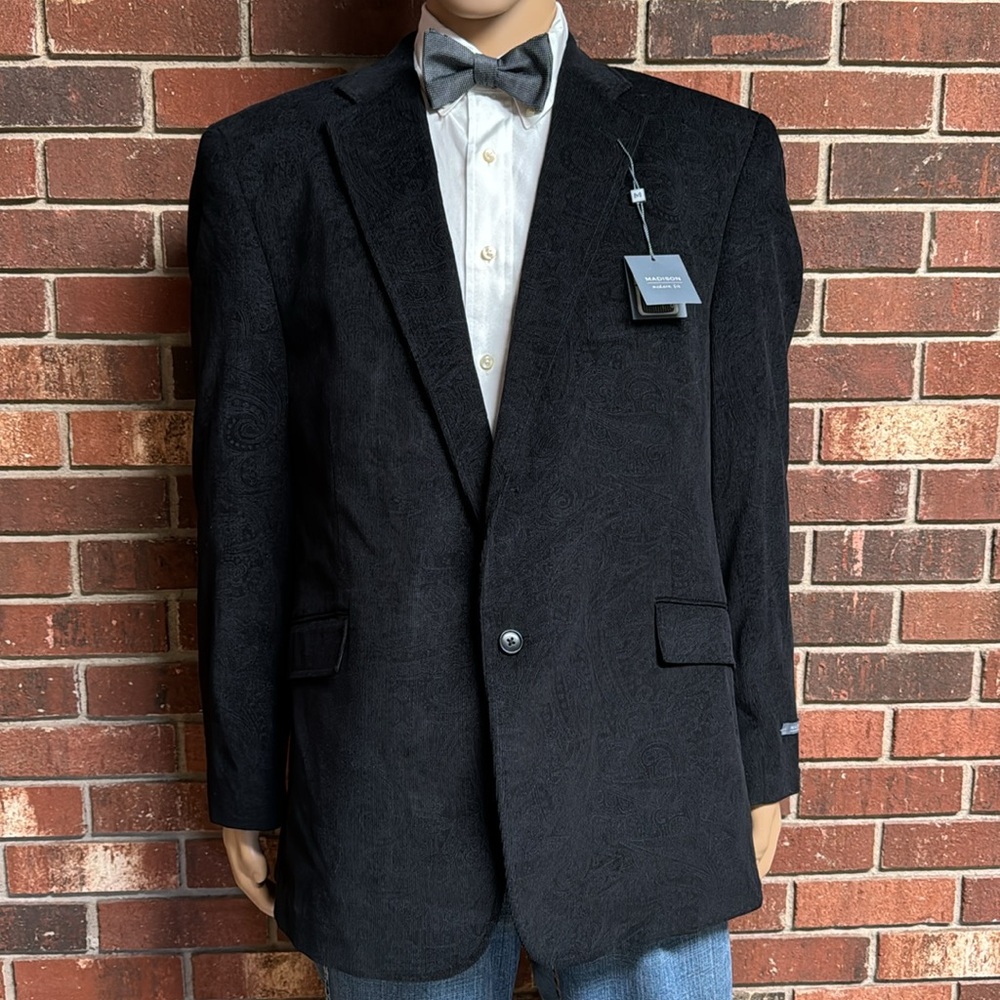Madison Black Paisley‎ Corduroy Sport Coat Size 46 R